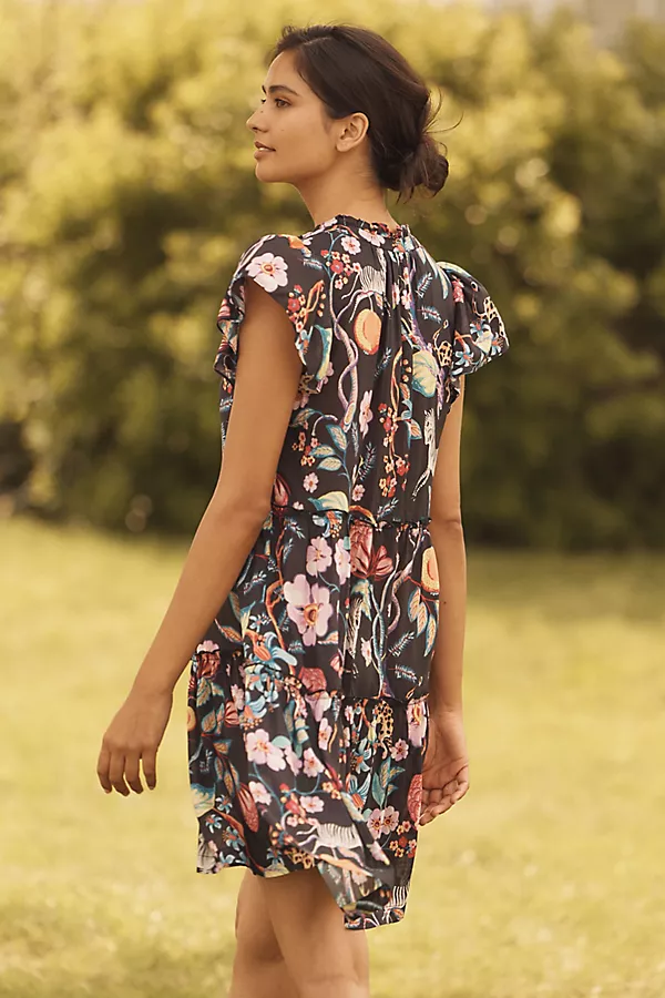 Anthropologie By Anthropologie Ruffle-Sleeve Dress Oxford