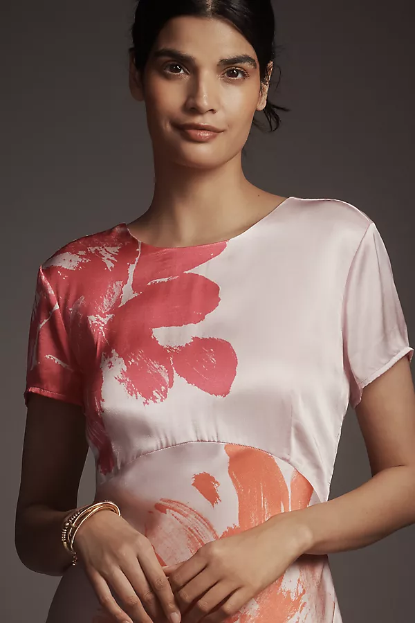 Anthropologie By Anthropologie Short-Sleeve Maxi Slip Dress Pink Pattern