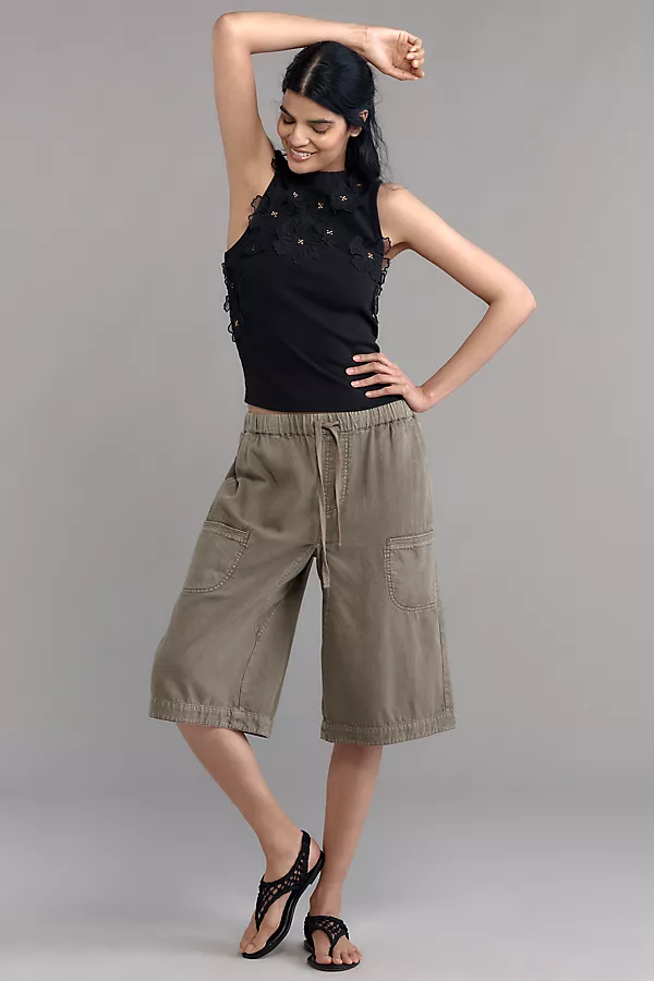 Anthropologie By Anthropologie Sleeveless 3D Floral Appliqué Top Black Onyx