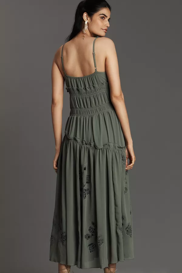 Anthropologie By Anthropologie Sleeveless Asymmetric Midi Dress Dried Rosemary