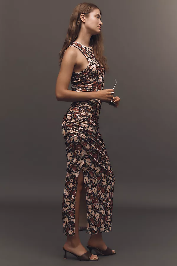 Anthropologie By Anthropologie Sleeveless Cutout Slim Column Midi Dress Black Pattern