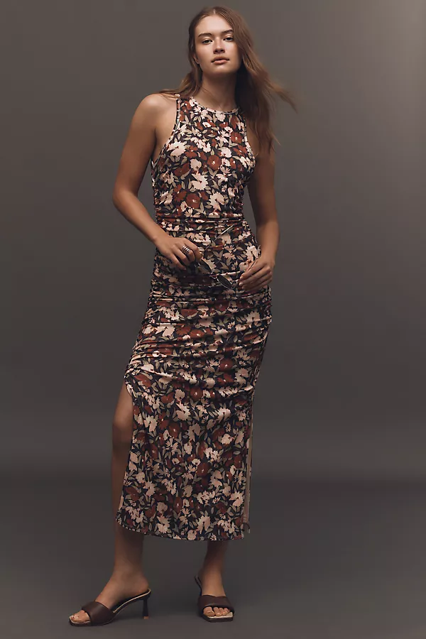 anthropologie By Anthropologie Sleeveless Cutout Slim Column Midi Dress Black Pattern