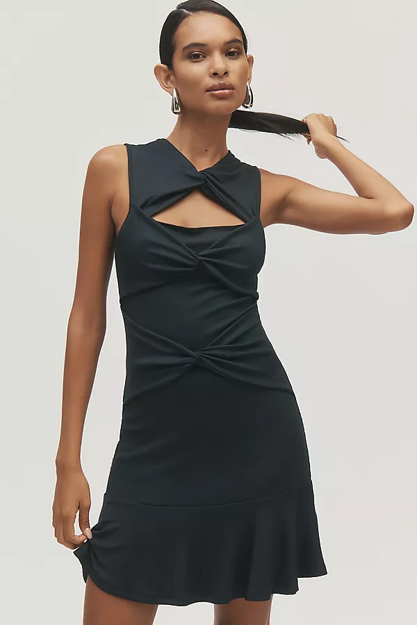 anthropologie By Anthropologie Sleeveless Twist-Front Mini Dress Black