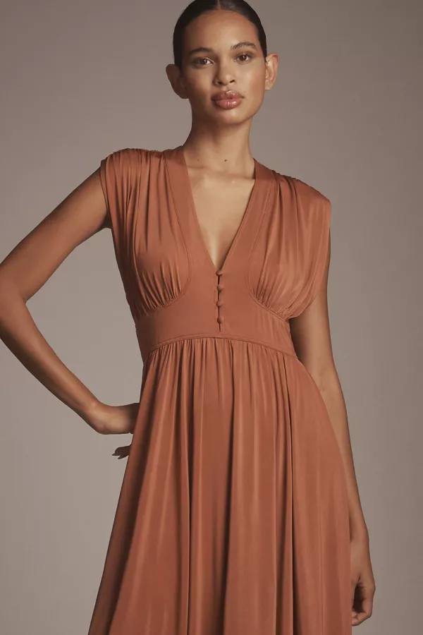 Anthropologie By Anthropologie Sleeveless V-Neck A-Line Midi Dress Coconut Shell