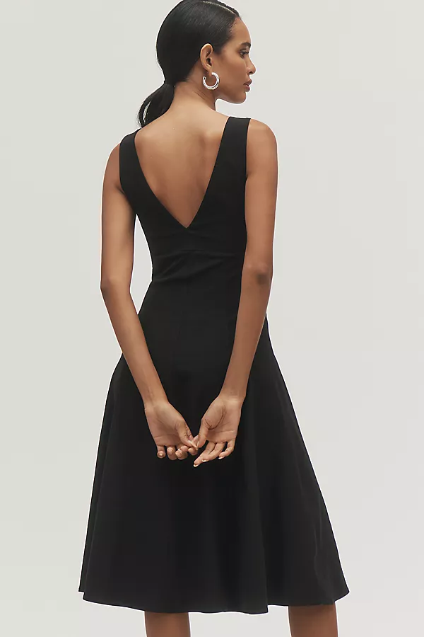 Anthropologie By Anthropologie Sleeveless V-Neck Button-Front Midi Dress Black