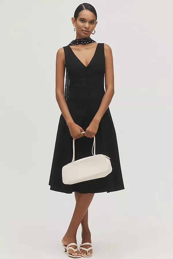 Anthropologie By Anthropologie Sleeveless V-Neck Button-Front Midi Dress Black