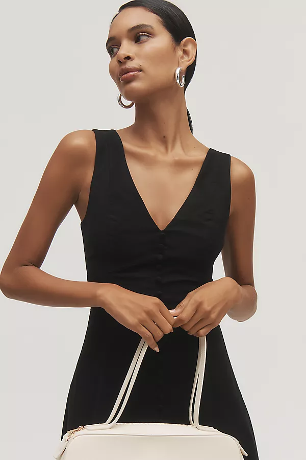 Anthropologie By Anthropologie Sleeveless V-Neck Button-Front Midi Dress Black