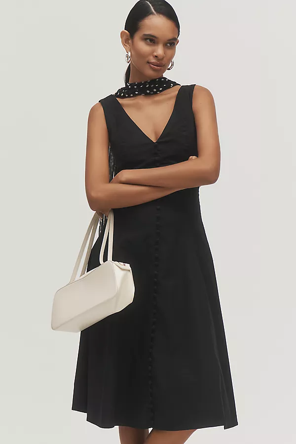 anthropologie By Anthropologie Sleeveless V-Neck Button-Front Midi Dress Black