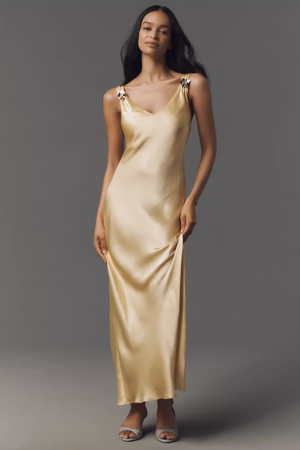 anthropologie By Anthropologie Sleeveless V-Neck Midi Slip Dress Canary