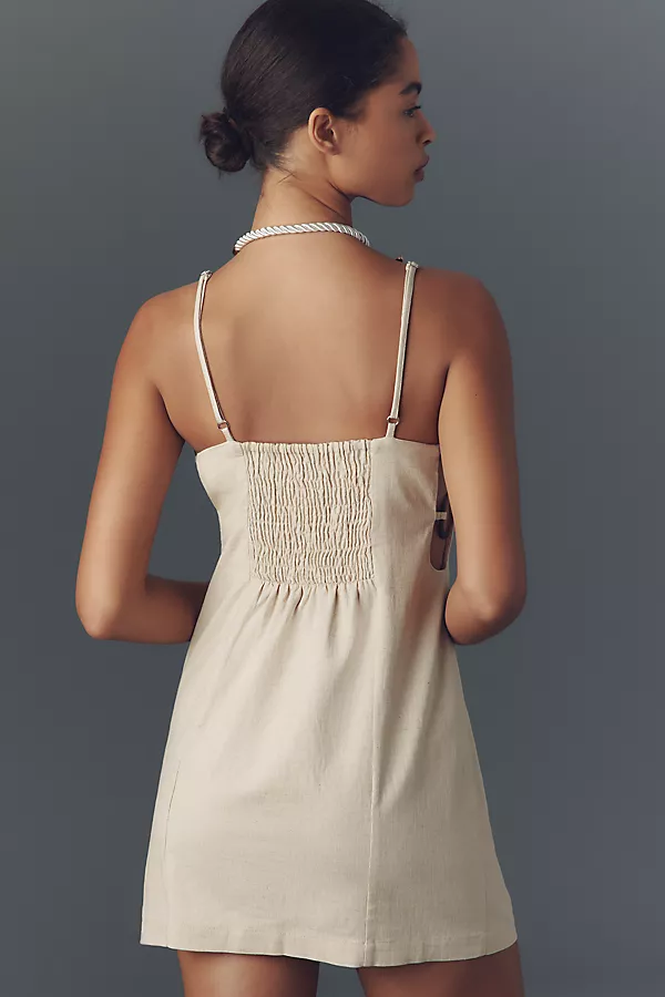 Anthropologie By Anthropologie Smocked Linen Blend Mini Dress Neutral