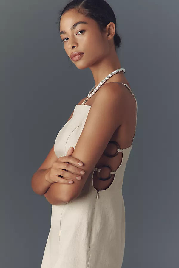 Anthropologie By Anthropologie Smocked Linen Blend Mini Dress Neutral