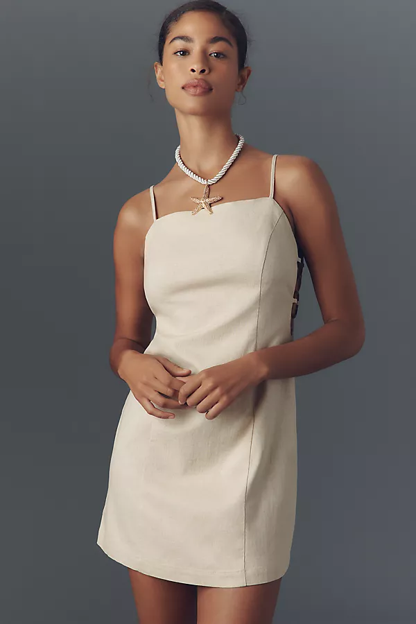 anthropologie By Anthropologie Smocked Linen Blend Mini Dress Neutral