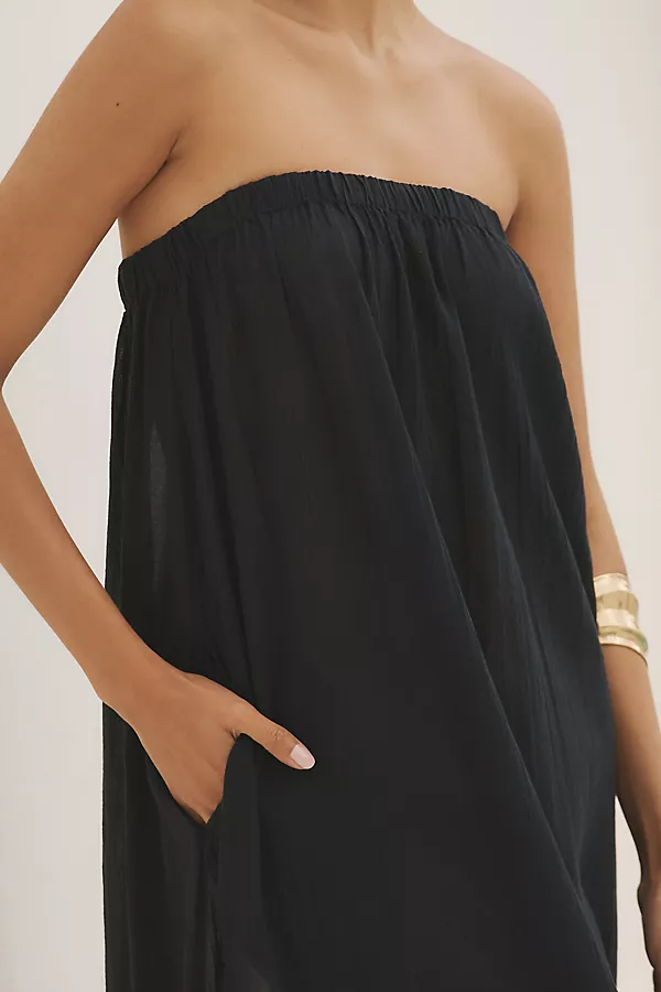 Anthropologie By Anthropologie Strapless Gauze Maxi Dress Black