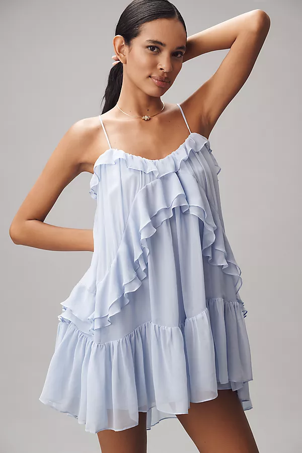 Anthropologie By Anthropologie Tiered Ruffle Silk Mini Dress Periwinkle