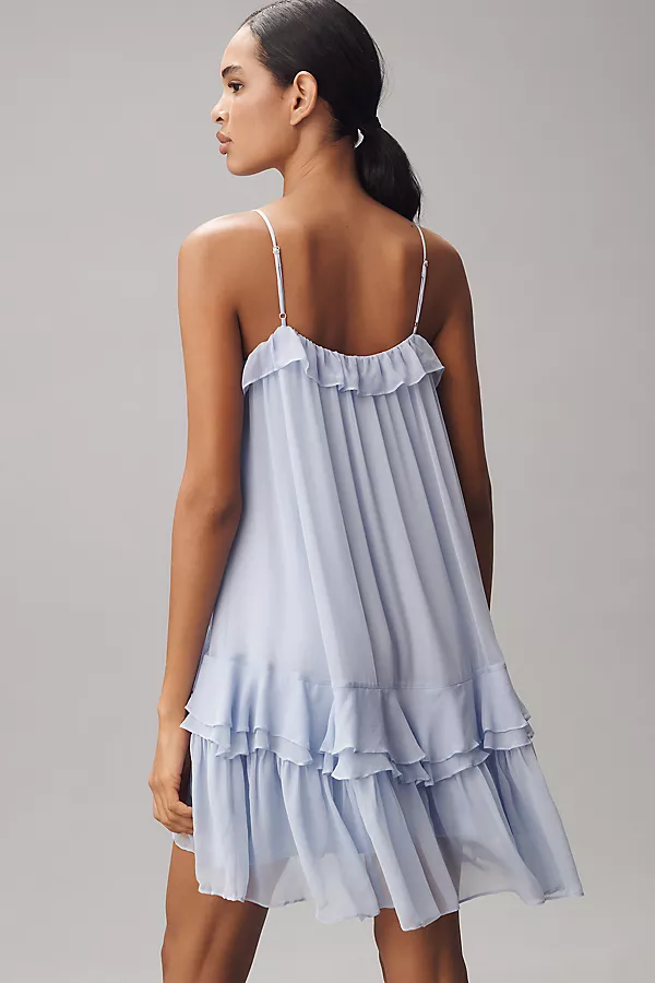 Anthropologie By Anthropologie Tiered Ruffle Silk Mini Dress Periwinkle