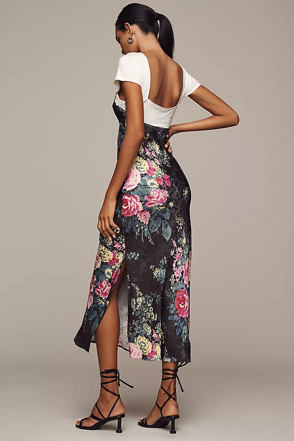 Anthropologie By Anthropologie Twofer Midi Slip Dress Black Pattern