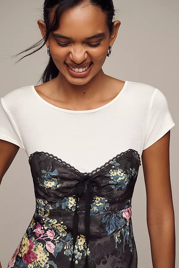 Anthropologie By Anthropologie Twofer Midi Slip Dress Black Pattern