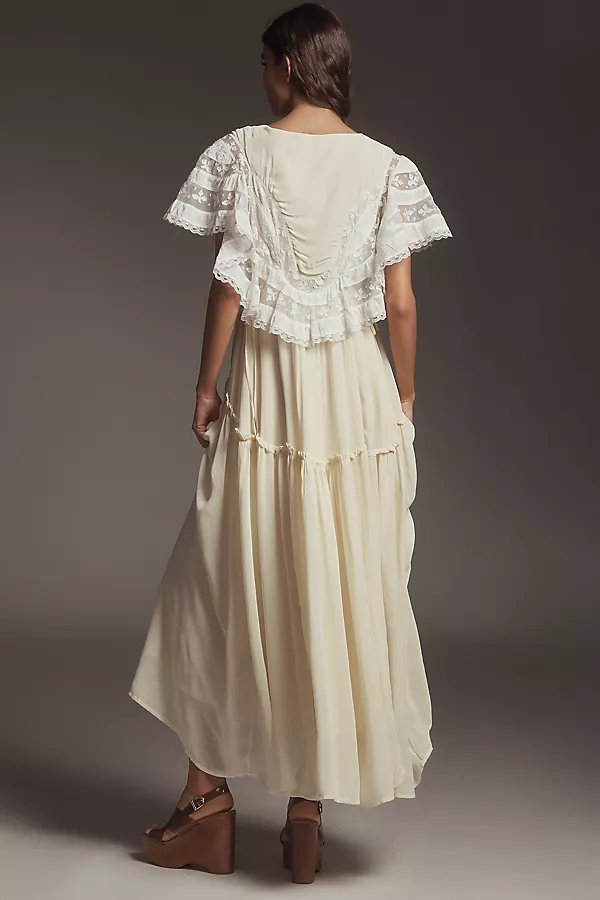 Anthropologie By Anthropologie V-Neck Flutter-Sleeve Midi Dress Yellow