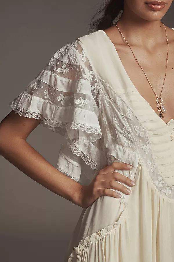 Anthropologie By Anthropologie V-Neck Flutter-Sleeve Midi Dress Yellow