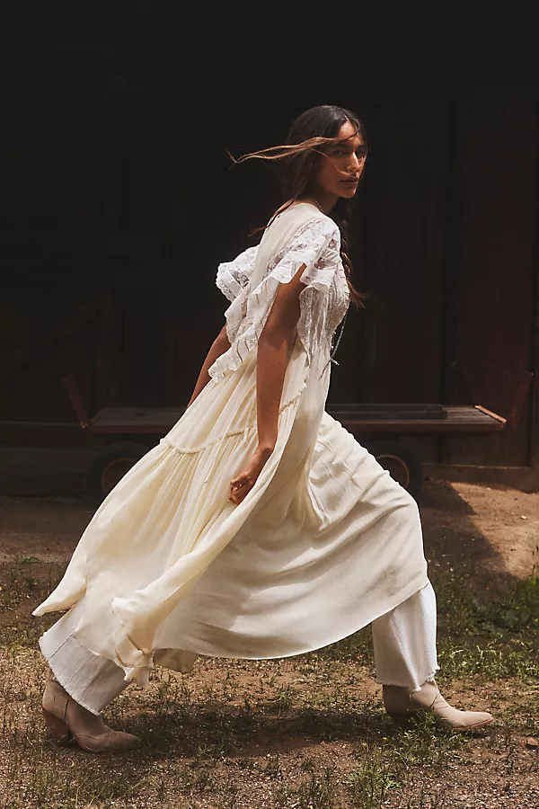 anthropologie By Anthropologie V-Neck Flutter-Sleeve Midi Dress Yellow