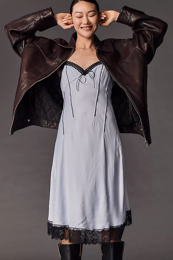 Anthropologie By Anthropologie V-Neck Lace-Trim Slip Dress Blue