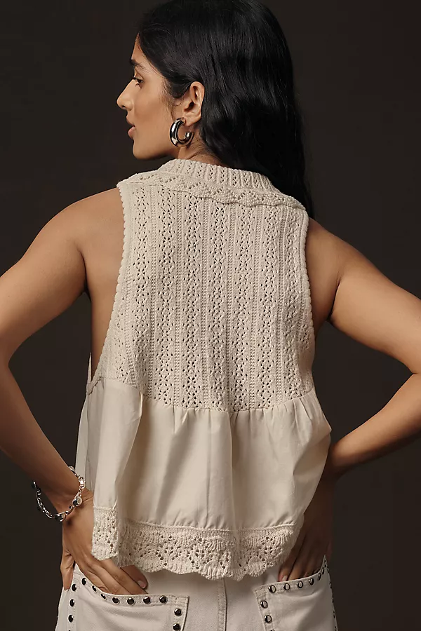 Anthropologie By Anthropologie V-Neck Pointelle Knit Tank Top Ivory