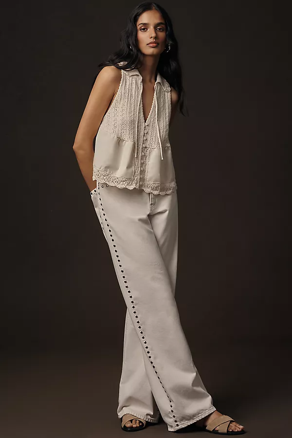 Anthropologie By Anthropologie V-Neck Pointelle Knit Tank Top Ivory