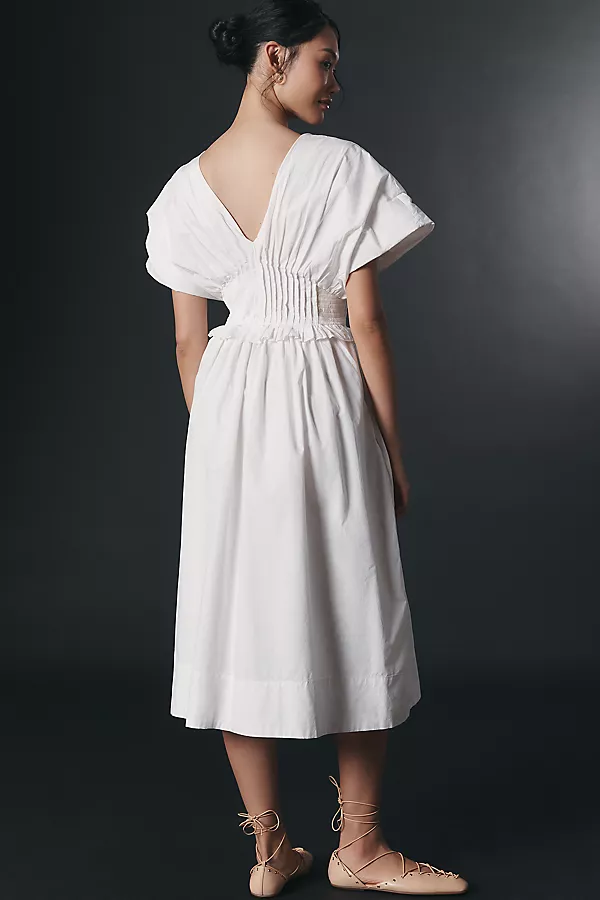 Anthropologie By Anthropologie V-Neck Zip-Front Midi Dress White