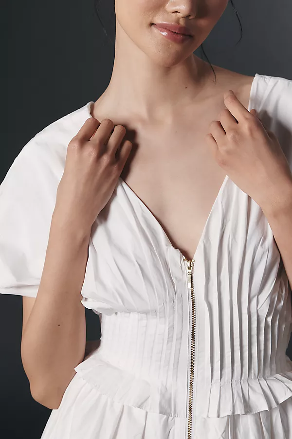 Anthropologie By Anthropologie V-Neck Zip-Front Midi Dress White