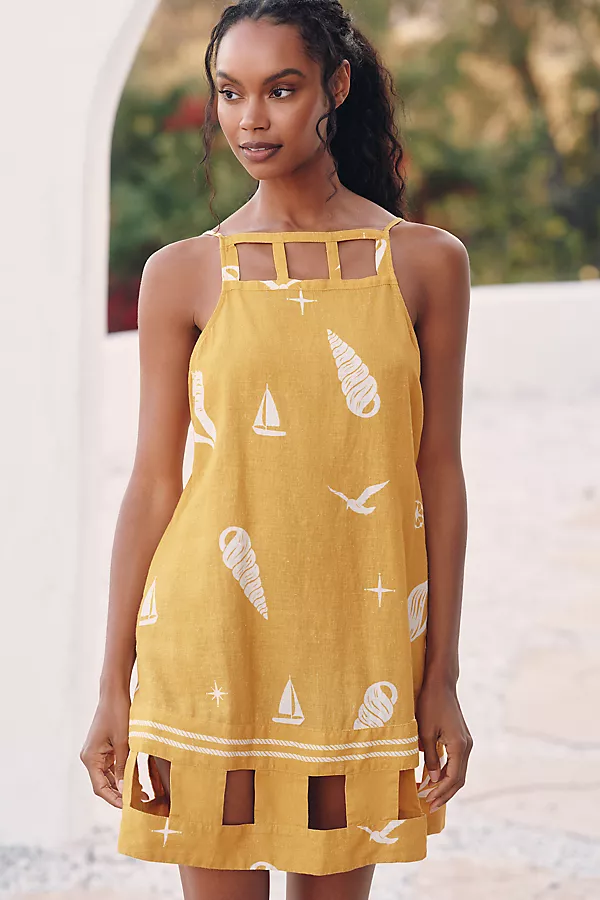 anthropologie Celandine Square-Neck Cutout Mini Dress Maize