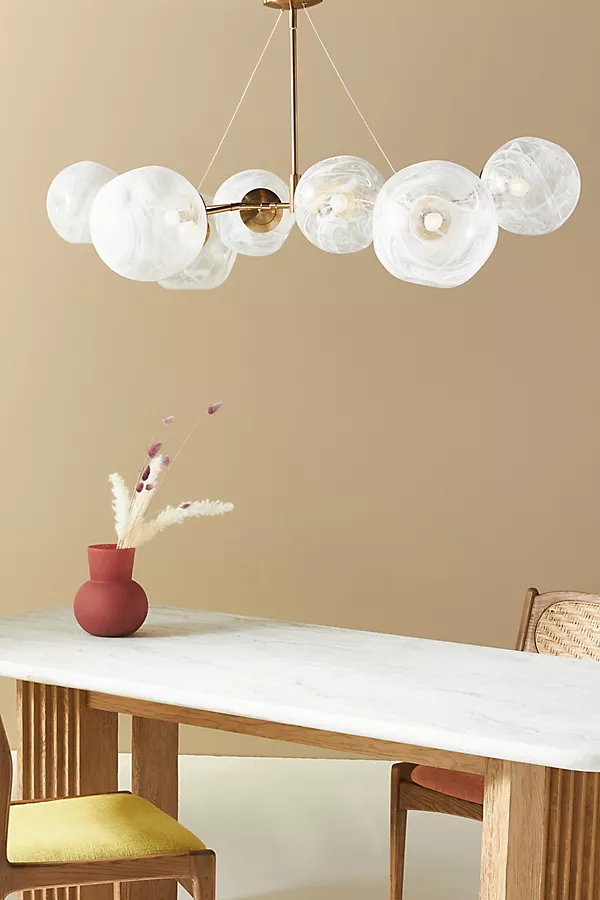 Anthropologie Cloud Organic Glass Globe Chandelier White Glass / Brass