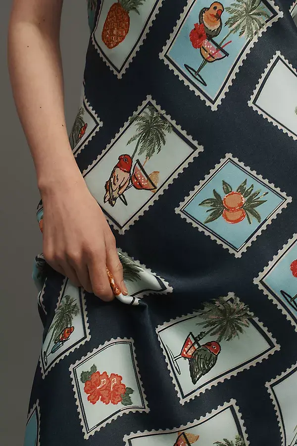 Anthropologie Conditions Apply Chloe Maxi Slip Dress Blue