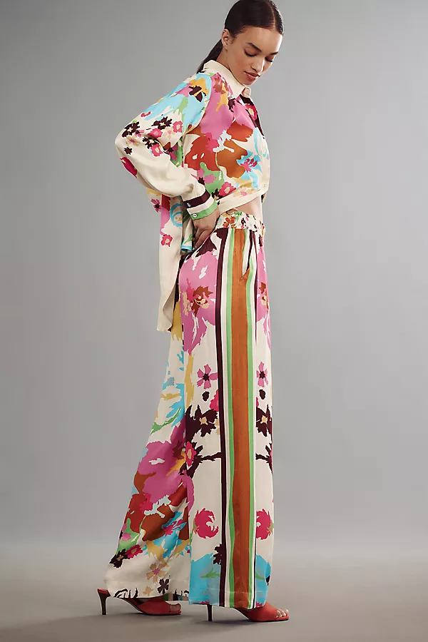 Anthropologie Conditions Apply Imara Satin Wide-Leg Pants Ivory