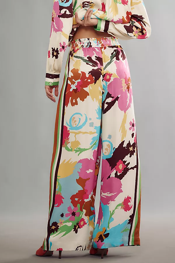 Anthropologie Conditions Apply Imara Satin Wide-Leg Pants Ivory