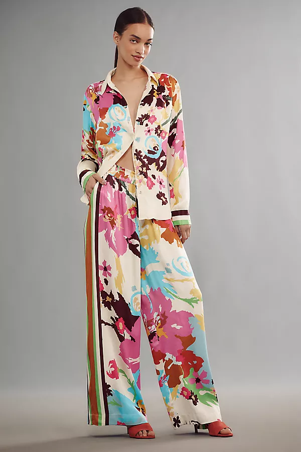 Anthropologie Conditions Apply Imara Satin Wide-Leg Pants Ivory