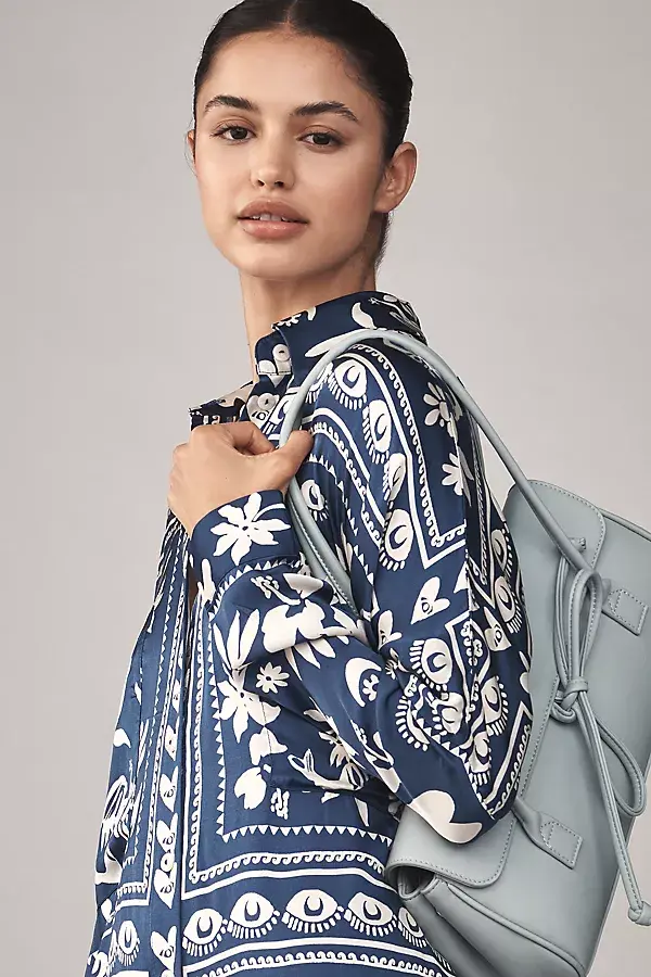 Anthropologie Corey Lynn Calter Long-Sleeve Printed Mini Shirt Dress Blue Pattern