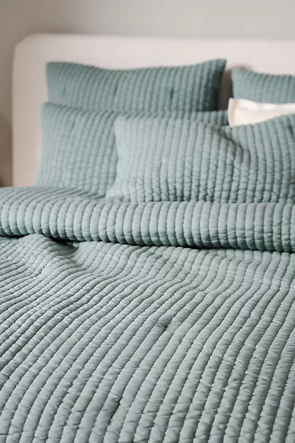 Anthropologie Cotton Jersey Channel Stitch Quilt CHINOIS GREEN