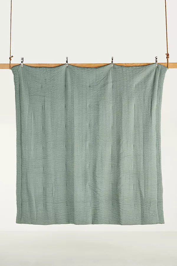 Anthropologie Cotton Jersey Channel Stitch Quilt CHINOIS GREEN