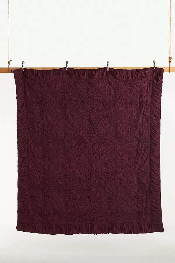 Anthropologie Dahlia Cotton Jersey Floral Quilt Plum