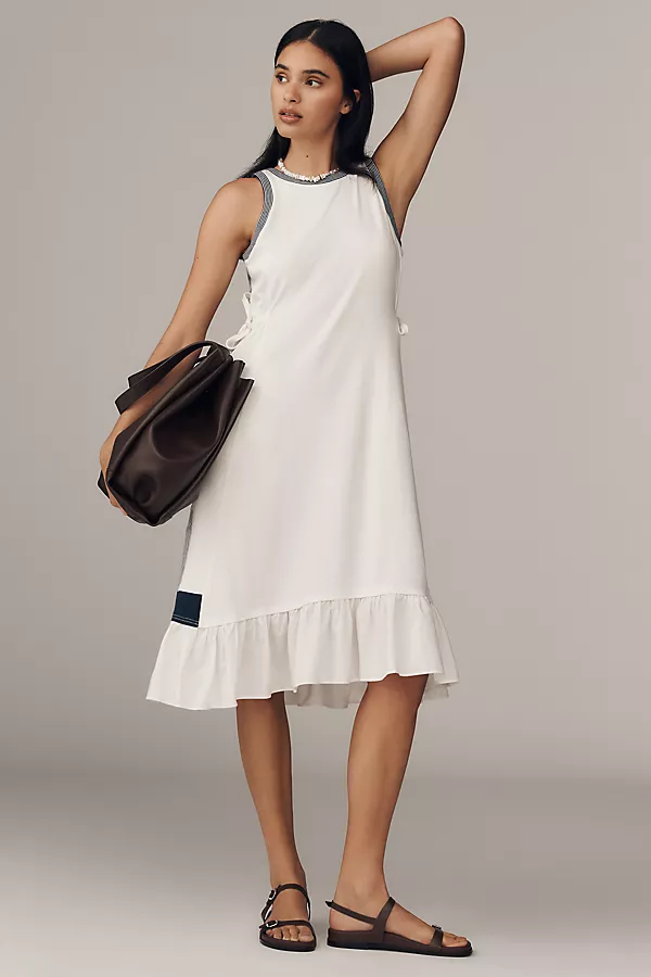Anthropologie Daily Practice Ball Toss Pleated Midi Tank Dress White