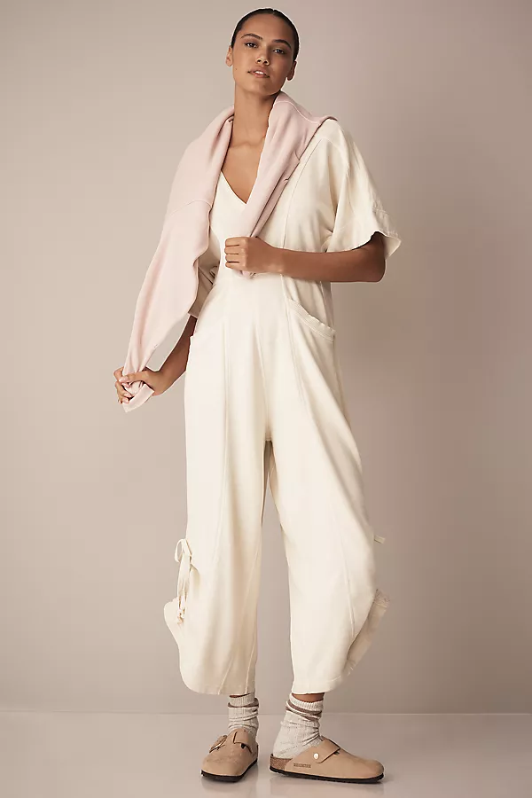 Anthropologie Daily Practice By Anthropologie Horizon Wide-Leg Jumpsuit: Short-Sleeve Edition Ivory