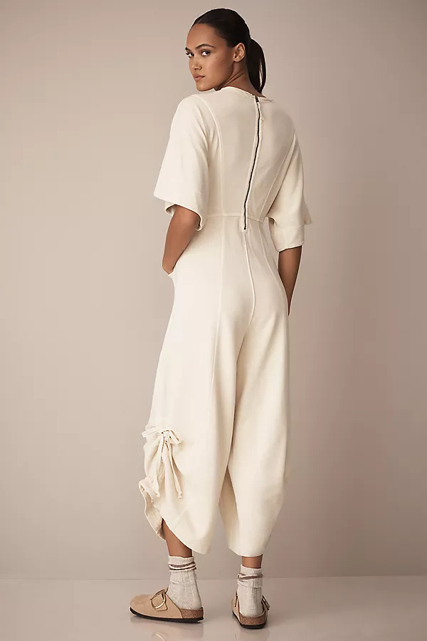 Anthropologie Daily Practice By Anthropologie Horizon Wide-Leg Jumpsuit: Short-Sleeve Edition Ivory
