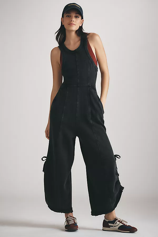 anthropologie Daily Practice Horizon Wide-Leg Knit Jumpsuit Black