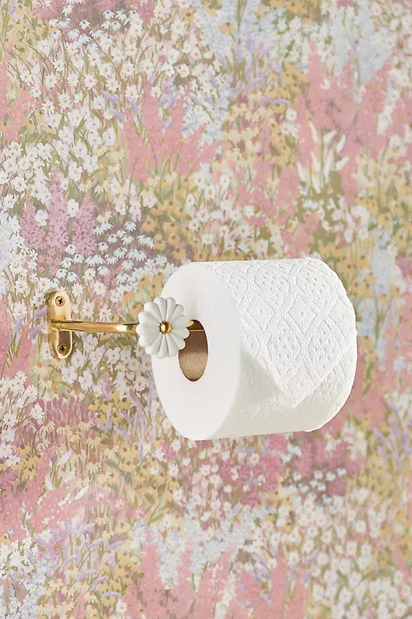 anthropologie Daisy Flower Toilet Paper Holder Bronze