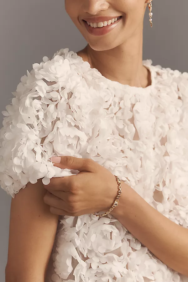 Anthropologie Dolan Left Coast Puff-Sleeve 3D Floral Top Vanilla