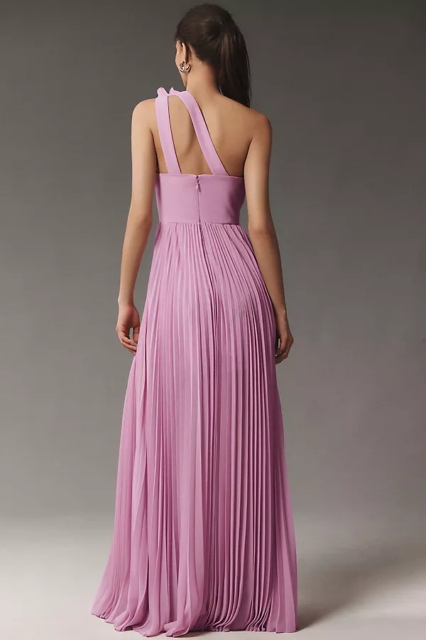 Anthropologie Dress The Population Vida One-Shoulder Pleated Chiffon Maxi Dress LAVENDER