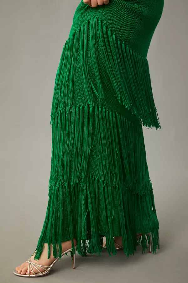 Anthropologie Eloquii Plus Fringe Maxi Sweater Dress Green