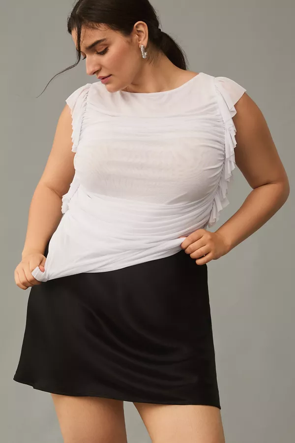 Anthropologie Eloquii Plus Shirred Flounce Top White