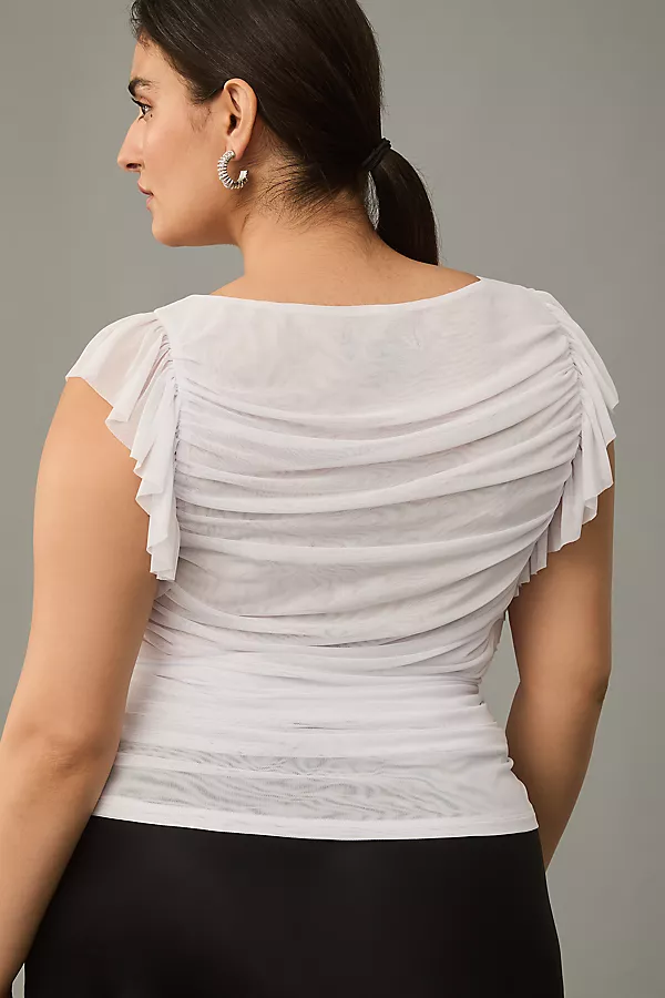 anthropologie Eloquii Plus Shirred Flounce Top White