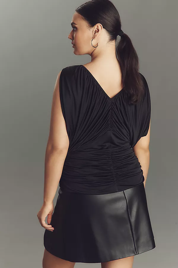 Anthropologie Eloquii Plus Shirred V-Neck Top Black